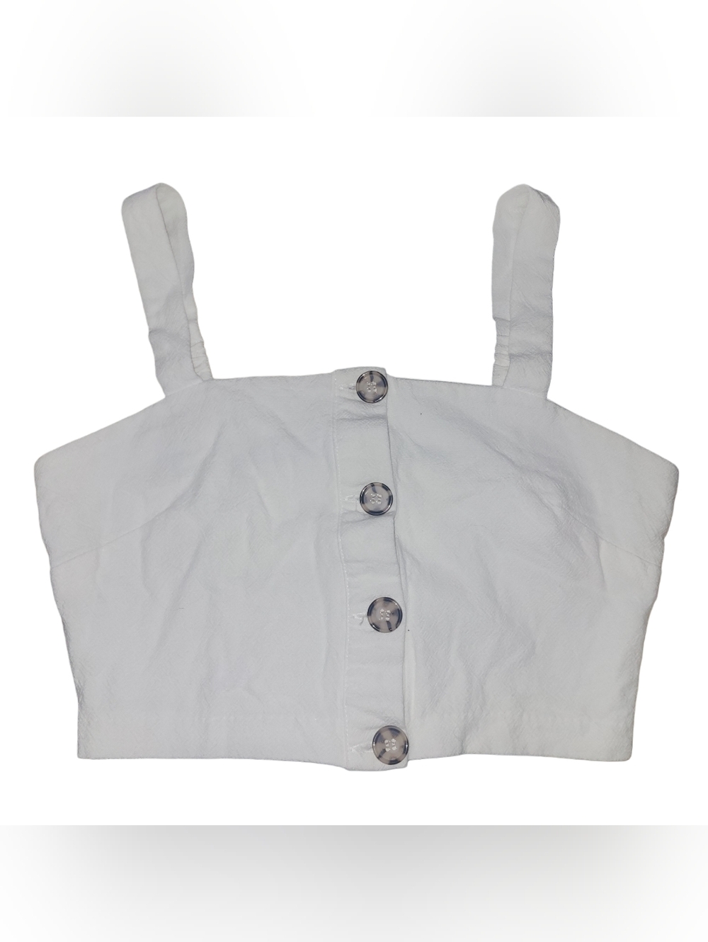 White Button-Front Cropped Linen Blend Tank Top Size S